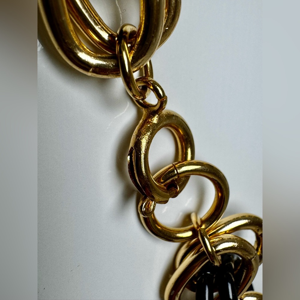 Vintage Chunky Double Gold-tone & Black Chain Link Necklace 22” #1500 - Picture 8 of 10